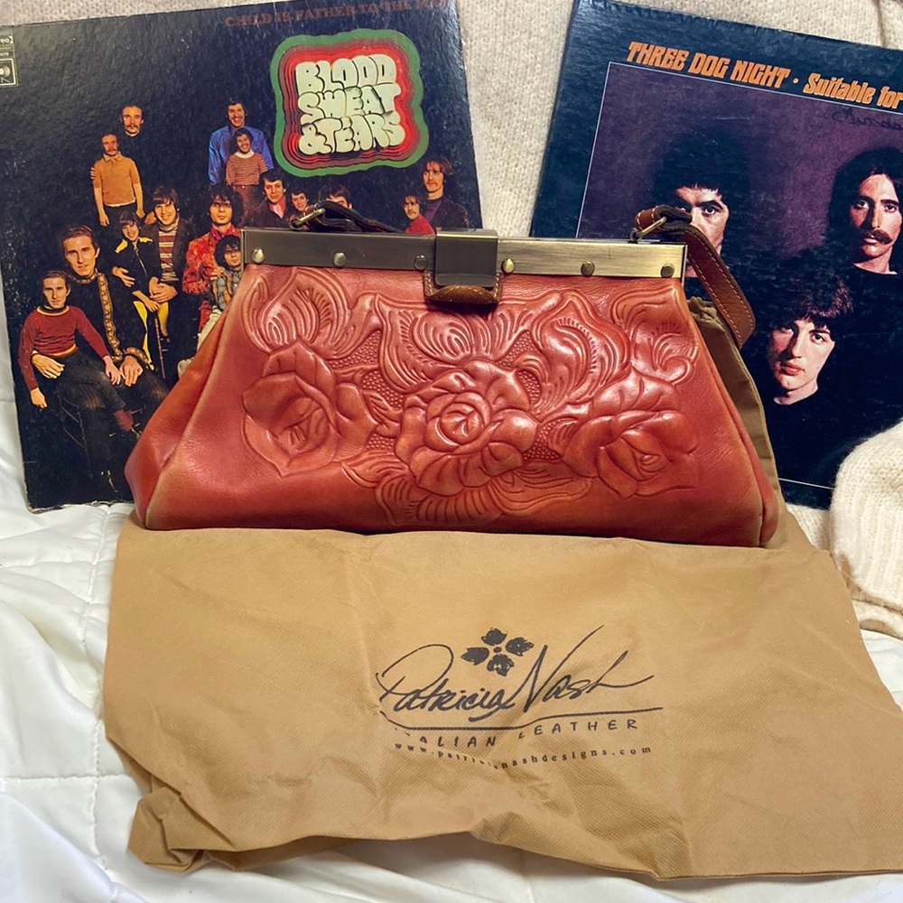 Patricia Nash with dust cover leather satchel